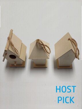 3NWT Bird Houses Birdhouse DIY Paintable Unfinished Wooden Wood Perch Hole Small